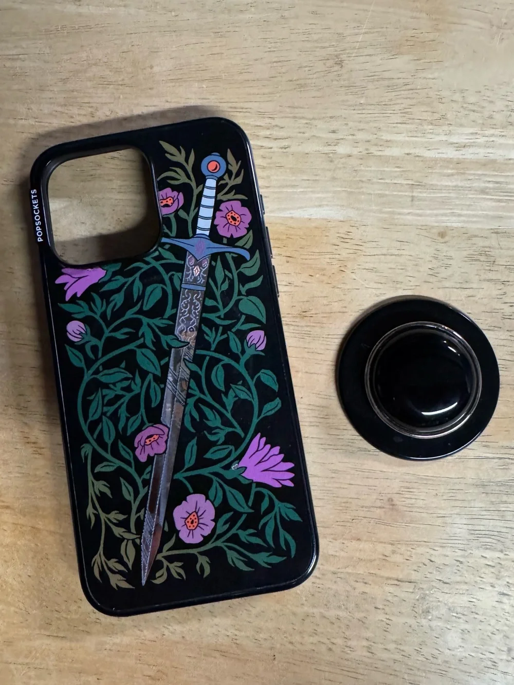Mirror Thorny Blade Forest iPhone 15 Pro Max MagSafe Case BonBon Black Popsocket